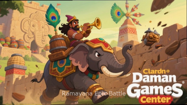 Ramayana Epic Battle Game Cover with Lord Rama and Hanuman