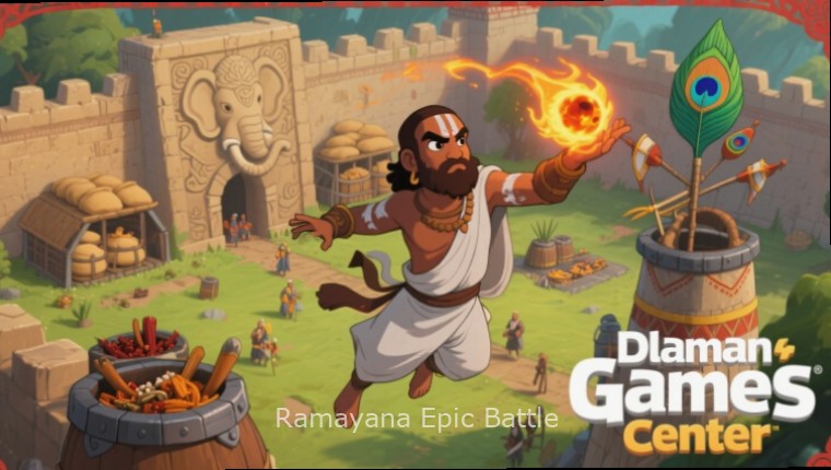 Lord Rama in Ramayana Epic Battle Lord Rama character in Ramayana Epic Battle with bow and arrow